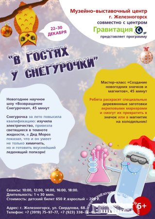 НОВОГОДНЕЕ НАУЧНОЕ ШОУ "ВОЗВРАЩЕНИЕ СНЕГУРОЧКИ"!